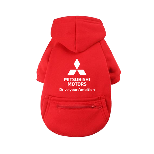 Dog Hoodie product image featuring official Mitsubishi Motors branding, detailed construction, and lifestyle-ready automotive accessory design