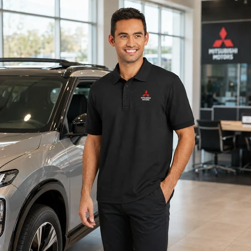Mitsubishi Motors 50/50 Polo product image featuring official branding, premium materials, performance-inspired design, and automotive lifestyle styling