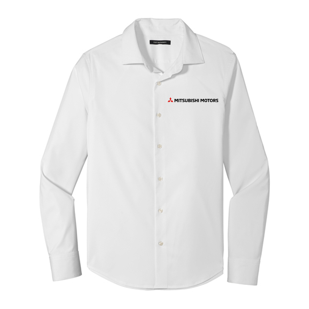 Mitsubishi Motors Stretch Button-Up Shirt White product image featuring official branding, premium materials, performance-inspired design, and automotive lifestyle styling