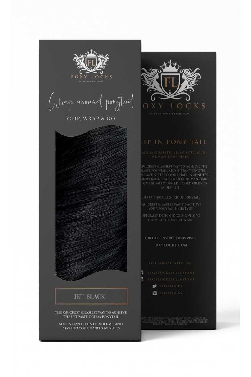 Jet Black - Wrap Ponytail Clip In Hair Extensions 12 / 16 / 22 Inch