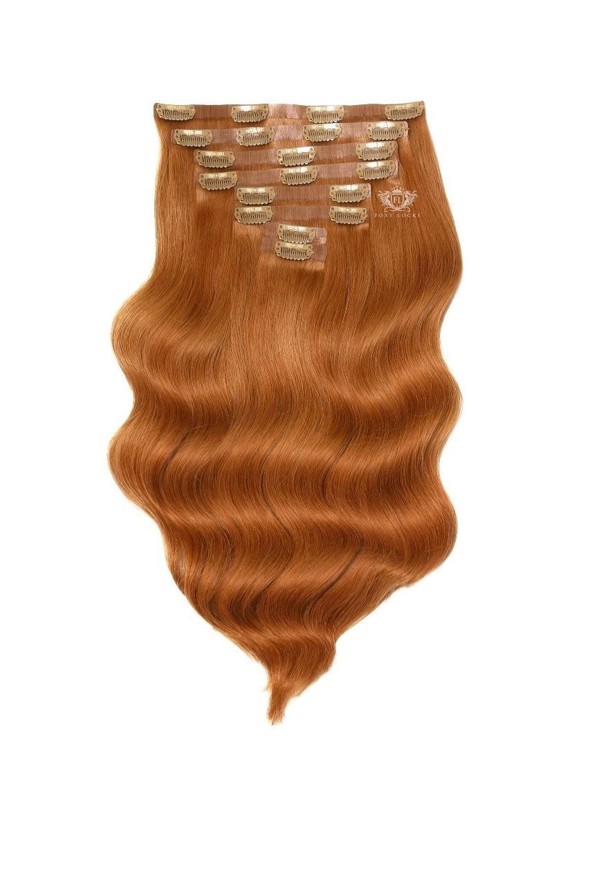 Cinnamon Ginger - Elegant 16" Silk Seamless Clip In Human Hair Extensions 150g