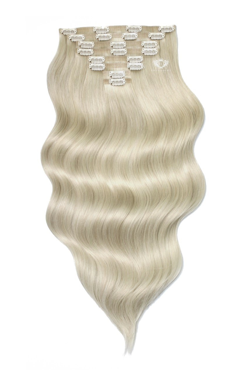 Platinum Blonde - Deluxe 18" Silk Seamless Clip In Human Hair Extensions 180g