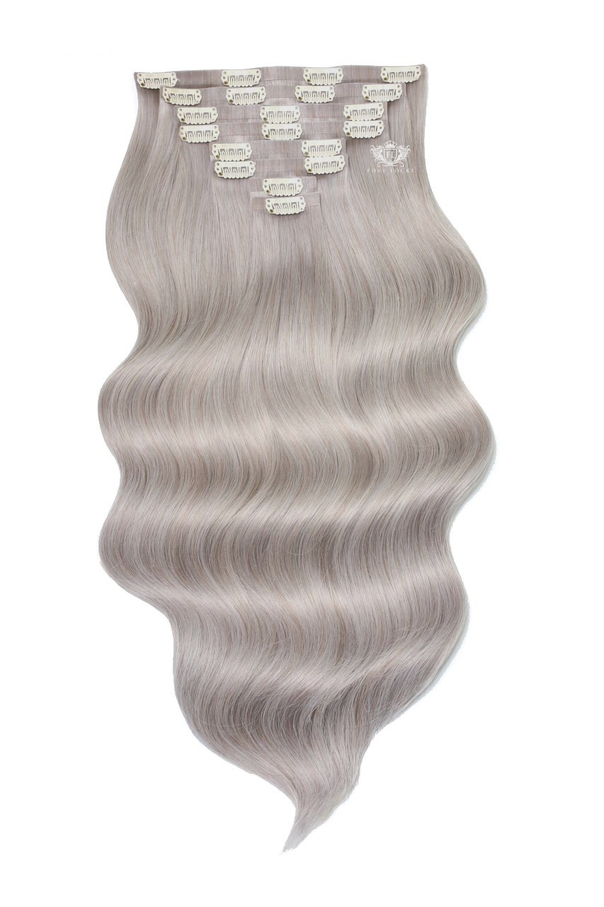 Silver Fox - Deluxe 20" Silk Seamless Clip In Human Hair Extensions 200g