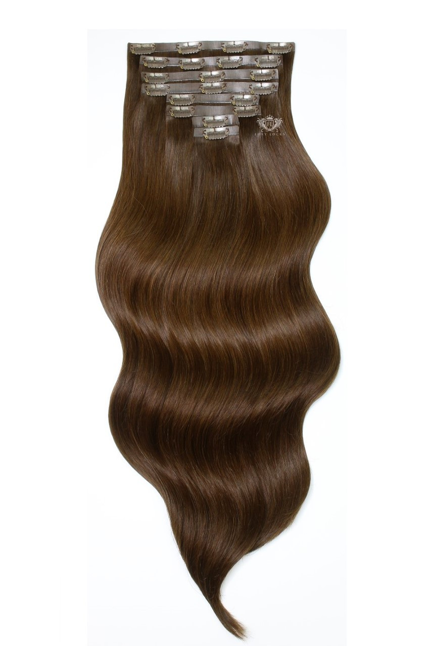 Chocolate - Luxurious 26" Silk Seamless Clip In Human Hair Extensions 300g