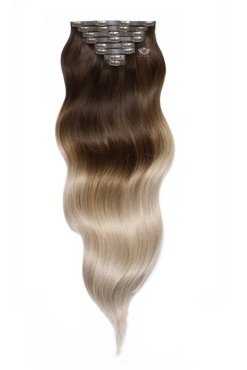 Vanilla Frappe Ombre - Luxurious 26" Silk Seamless Clip In Human Hair Extensions 300g