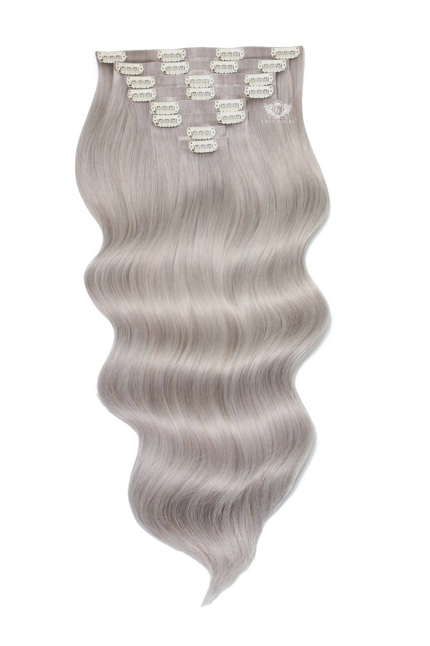 Silver Fox - Elegant 20" Silk Seamless Clip In Human Hair Extensions 160g
