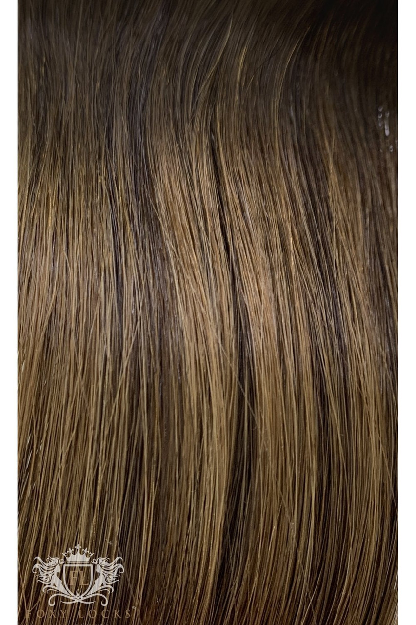 Mochaccino - Deluxe 18" Silk Seamless Clip In Human Hair Extensions 180g :Rooted: