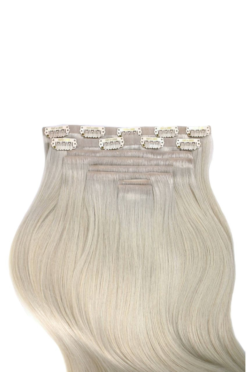 Platinum Blonde - Invisible 20" Deluxe Clip In Remy Human Hair Extensions 200g