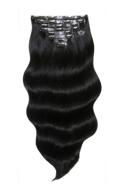 Jet Black - Superior 22" Silk Seamless Clip In Human Hair Extensions 230g