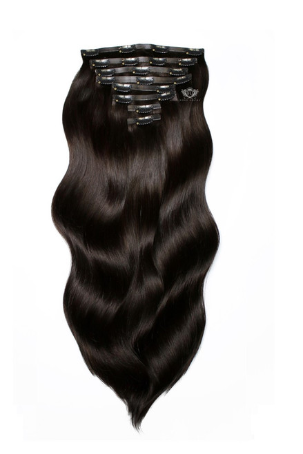 Brown Black - Superior 22" Silk Seamless Clip In Human Hair Extensions 230g