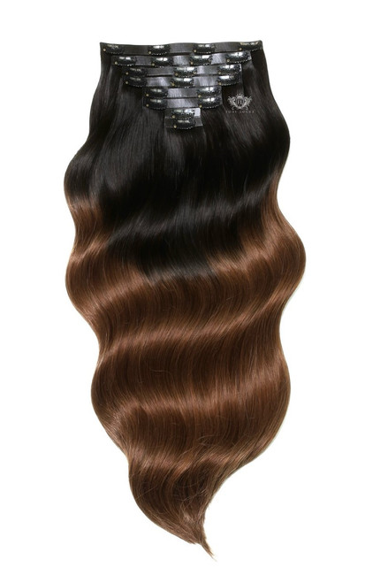 Espresso Ombre - Superior 22" Silk Seamless Clip In Human Hair Extensions 230g