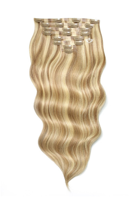 Latte Blonde - Elegant 20" Silk Seamless Clip In Human Hair Extensions 160g