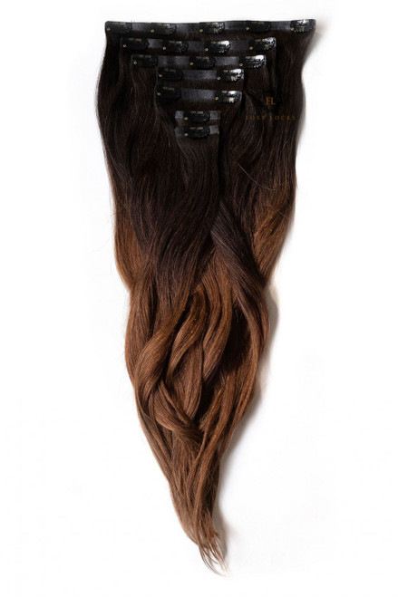 Espresso Ombre - Elegant 18" Silk Seamless Clip In Human Hair Extensions 130g