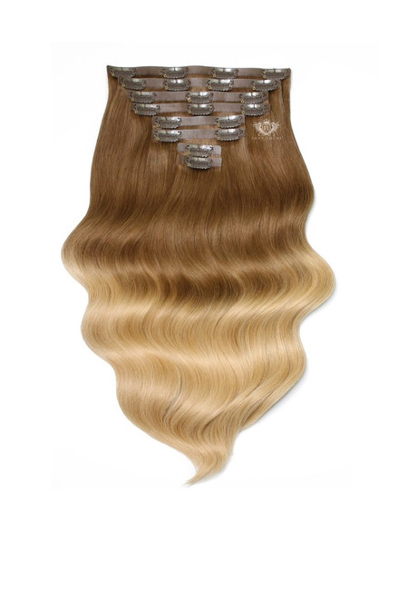 Honey Spice Ombre  Deluxe 18 Silk Seamless Clip In Human Hair Extensions  180g  Foxy Locks