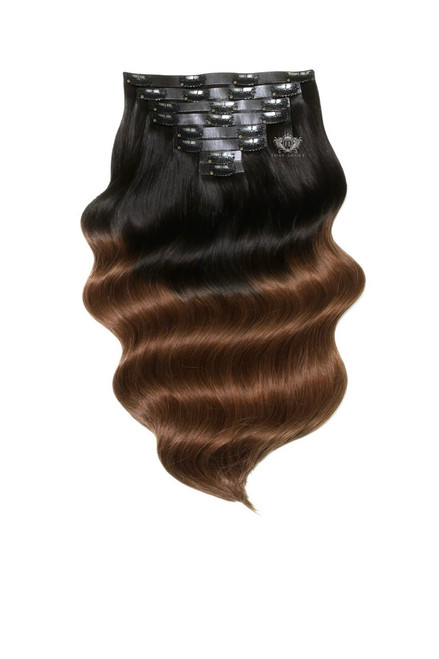 Espresso Ombre - Elegant 16" Silk Seamless Clip In Human Hair Extensions 150g