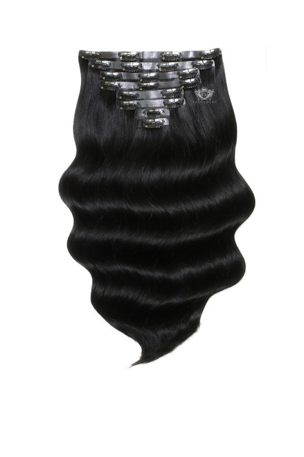 Jet Black - Elegant 14" Silk Seamless Clip In Human Hair Extensions 120g