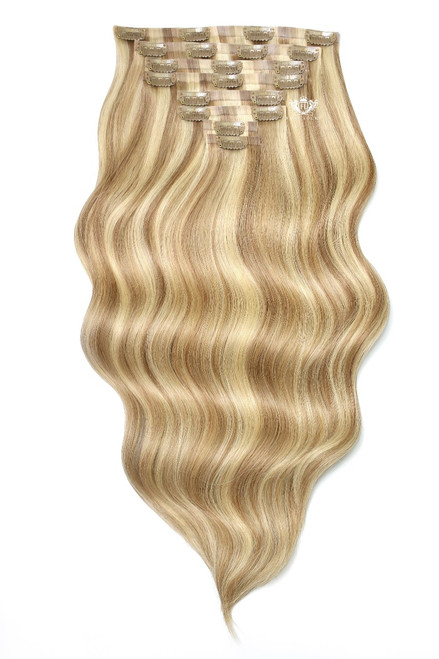 Latte Blonde - Deluxe 20" Silk Seamless Clip In Human Hair Extensions 200g