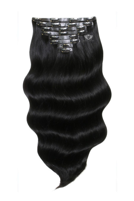 Jet Black - Deluxe 20" Silk Seamless Clip In Remy Human Hair Extensions 200g