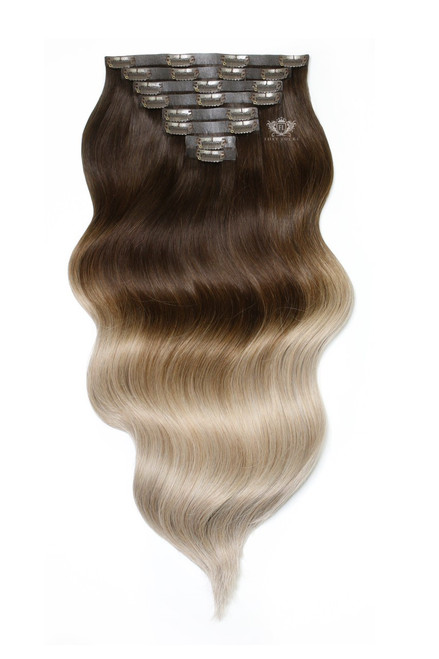 Vanilla Frappe Ombre - Deluxe 20" Silk Seamless Clip In Human Hair Extensions 200g