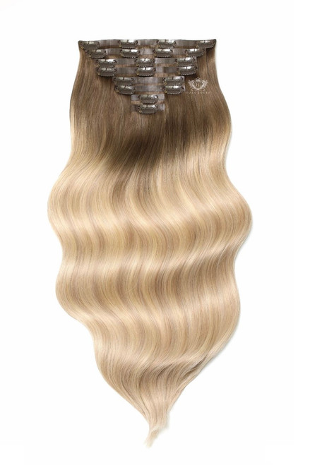 Santorini Blonde - Superior 22" Silk Seamless Clip In Human Hair Extensions 230g :Rooted: