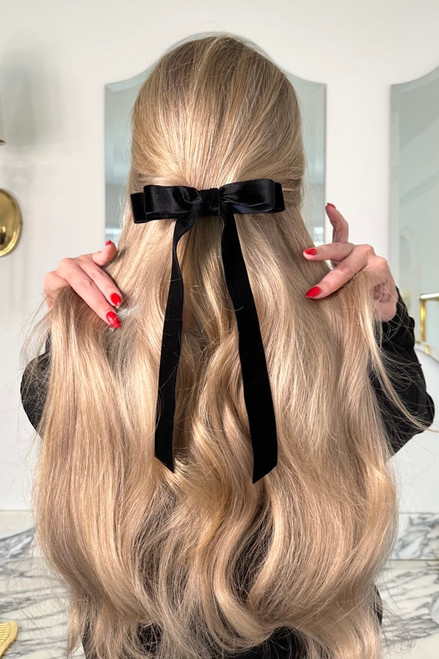 Luxury Velvet Double Ribbon Hair Bow - Barrette
