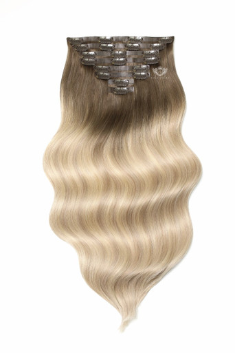 Santorini Blonde - Deluxe 18" Silk Seamless Clip In Human Hair Extensions 180g :Rooted: