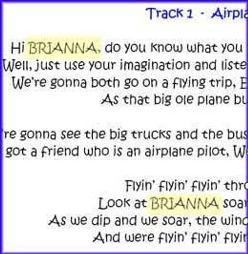 Soft Copy of Lyrics has the Child's Name   Soft Copy of Lyrics has the Child's Name