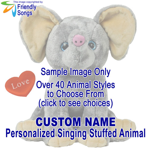 Friendly Songs CUSTOM CHILD'S NAME - Personalized Singing Stuffed Animal Customizable with YOUR child's name - Up To 40+ Animal Styles Friendly Songs CUSTOM CHILD'S NAME - Personalized Singing Stuffed Animal Customizable with YOUR child's name - Up To 40+ Animal Styles