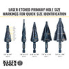 Klein Tools QRST03 Step Drill Bit, Quick Release Spiral Double-Fluted, 1/4 to 3/4-Inch, Hex Shank, Cut Steel, Wood, Plastic, Aluminum