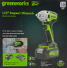 Greenworks 24V Brushless 1/2" Cordless Impact Wrench (3 Speed / 300 ft.-lbs. / LED Light), 4.0Ah Battery and Compact Charger Included
