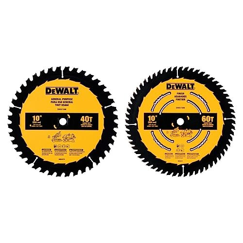 DEWALT 10-inch Miter Saw Blade / Table Saw Blade, 2-Pack, 40T and 60T General Purpose Combo (DWA110CMB)