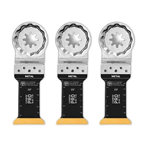 Fein StarLock Plus E-Cut Carbide Pro Oscillating Saw Blade - Narrow Waisted Shape 1-1/4" Width for Abrasive Materials and Bricks - Fits Most Multitools - 3-Pack - 63502237220