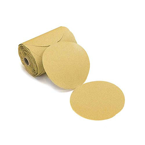 100/Roll Mirka 23-342-220 Gold 6" Sticky Back PSA Sanding Discs, 220 Grit