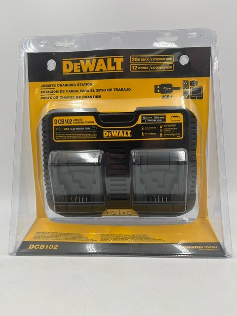 DEWALT 12/20V MAX Battery Charger, Corded, Dual Charging Station, 2-USB Ports Included (DCB102)