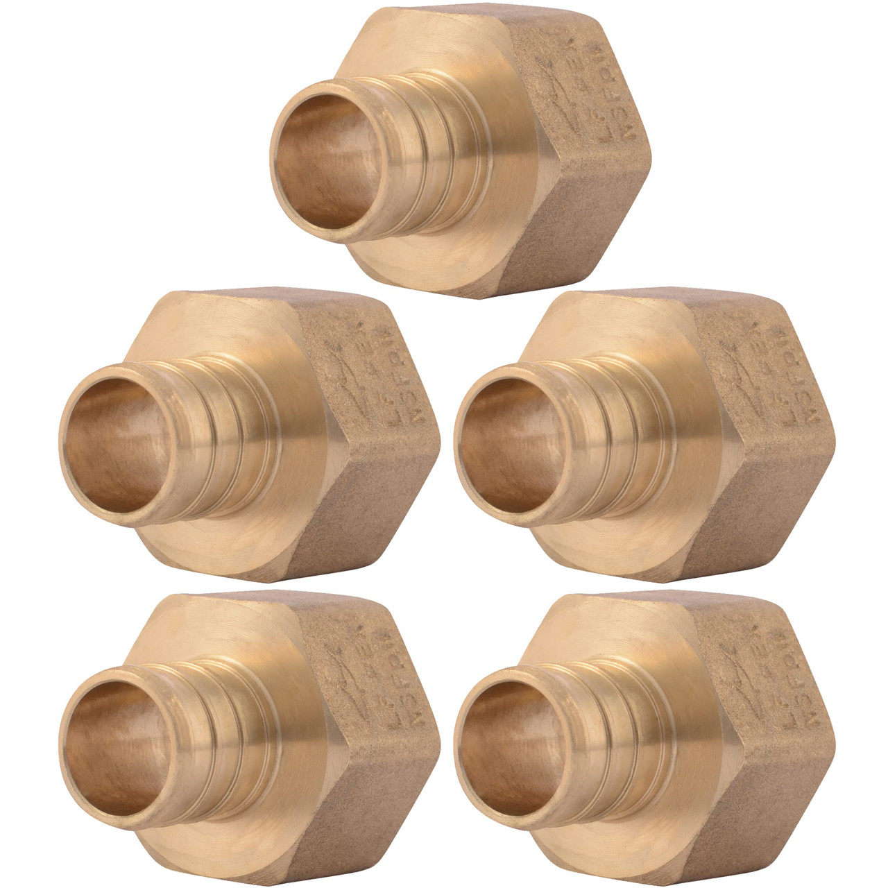 SharkBite 3/4 Inch FNPT Crimp Connector, Pack of 5, Brass Plumbing Fitting, PEX Pipe, PE-RT, UC088LFA5