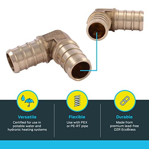 SharkBite 1/2 Inch Crimp 90 Degree Elbow, Pack of 10, Brass Plumbing Fitting, PEX Pipe, PE-RT, UC248LFA10.