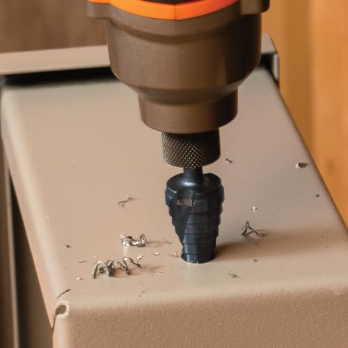 Klein Tools QRST03 Step Drill Bit, Quick Release Spiral Double-Fluted, 1/4 to 3/4-Inch, Hex Shank, Cut Steel, Wood, Plastic, Aluminum
