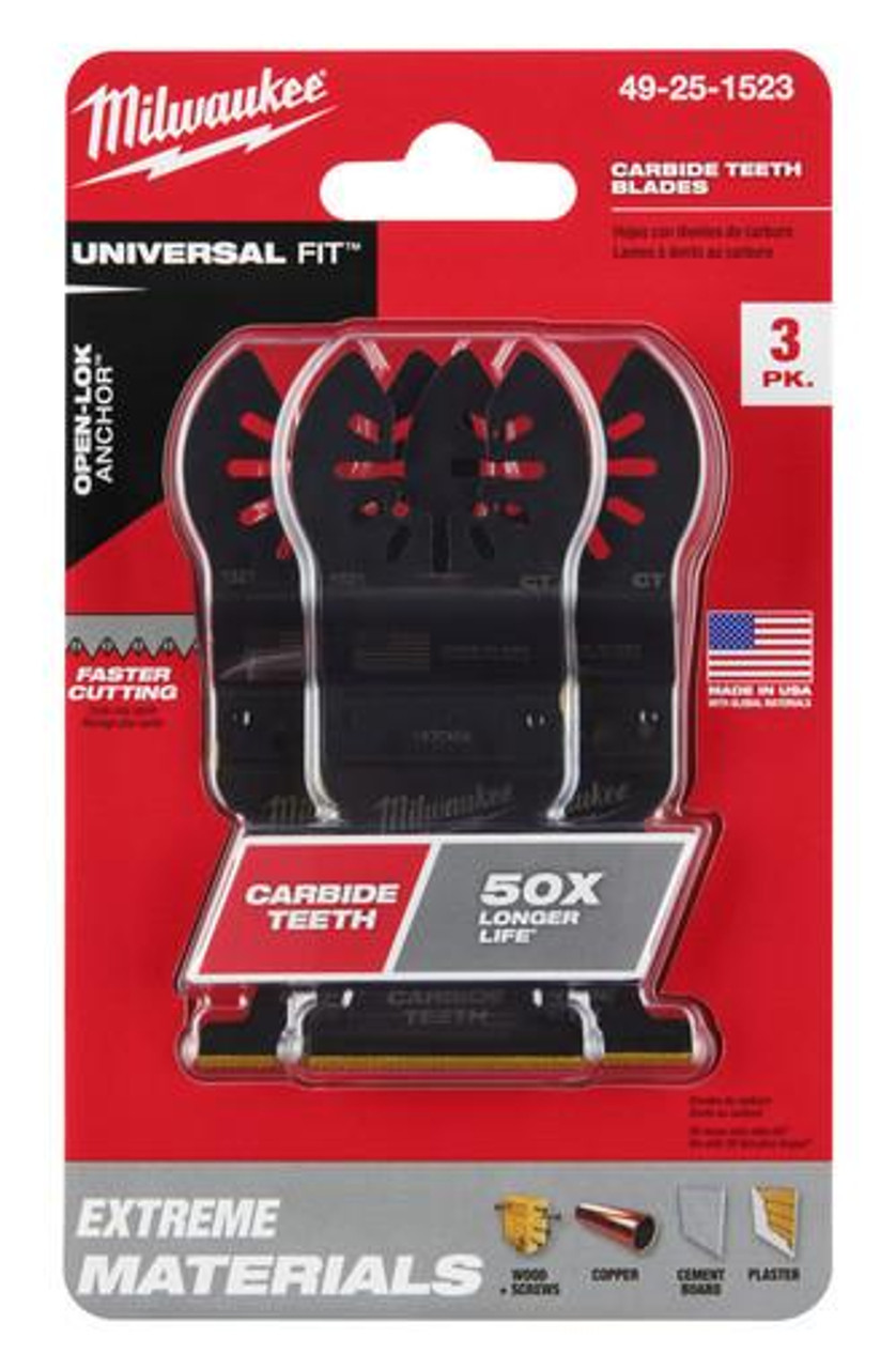 Milwaukee 49-25-1523 Universal Fit Multi-Material Carbide 1-3/8" Wide Oscillating Blades 3 Pack