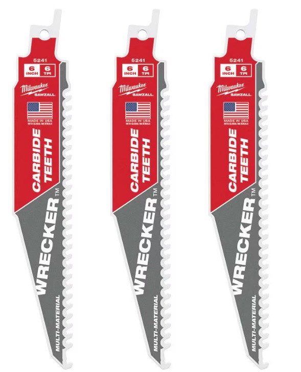 MILWAUKEE 6" x 6 TPI The Wrecker with Carbide Teeth 3 Blade Pack Sawzall Blades (48-00-5341)
