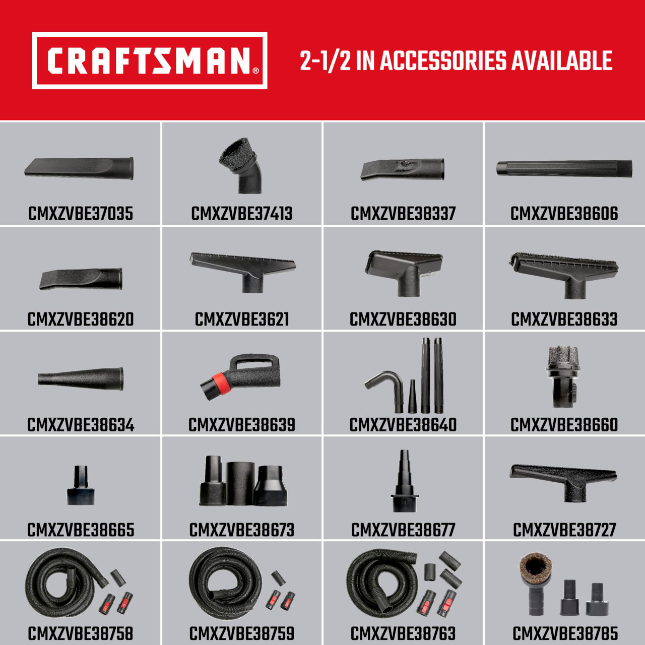 CRAFTSMAN CMXZVBE38763 2-1/2 in. x 7 ft. POS-I-LOCK Wet Dry Vac Hose Attachment Kit, Industrial-Grade Shop Vacuum Replacement Hose, Fits Most Wet/Dry Vacuums with a 2-1/2 in. Diameter Hose