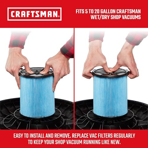 CRAFTSMAN CMXZVBE38751 Genuine Fine Dust Wet Dry Vac Replacement Vacuum Filter for Most 5 to 20 Gallon CRAFTSMAN Shop Vacuums, Easy Installation and Traps Fine Particles