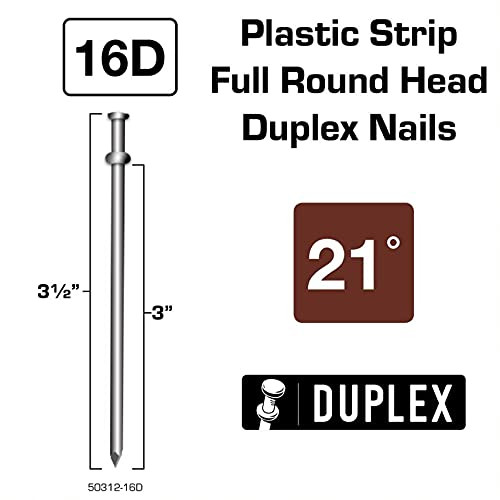 Metabo HPT Collated Duplex Nail | 3-1/2 Inch | 21 Degree | Plastic Strip | For Use with NR3675DD | 50312-16D