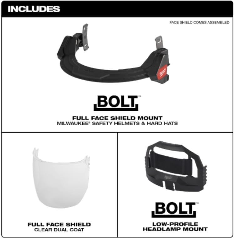 Milwaukee 48-73-1420 BOLT Full Face Shield, Clear, Compatible Safety Helmets & Hard Hats