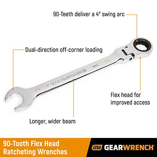 GEARWRENCH 14mm 4 Degree Swing Arch 12 Point Flex Head Ratcheting Combination Wrench - 86714