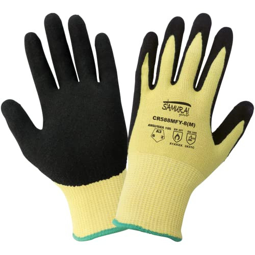 Global Glove (12 pairs, X-Large) CR588MFY - Samurai Glove - Cut Resistant Nitrile Palm-Coated Gloves