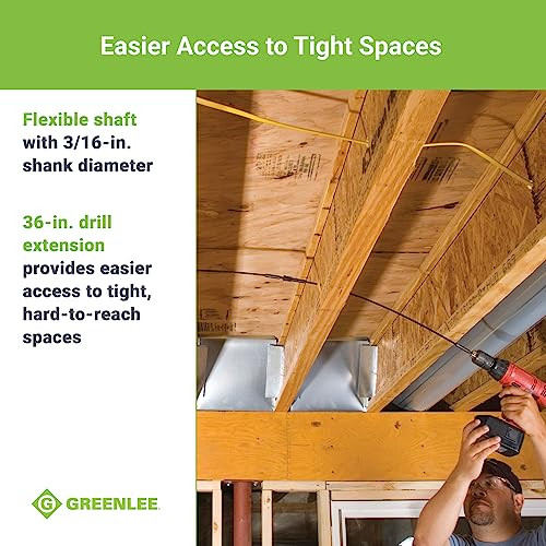 Greenlee 921 Quick Change D'VersiBIT 4-Piece Flexible Drill Extension Kit with 18" and 36" Extension Bits, 3/4" Stubby Auger Bit, and Pulling Grip, Hole Making Drill Extension Kit