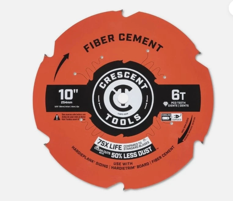 APEX 1 blade, Crescent 10" 6T Fiber Cement Blade (CSBFC-1006)