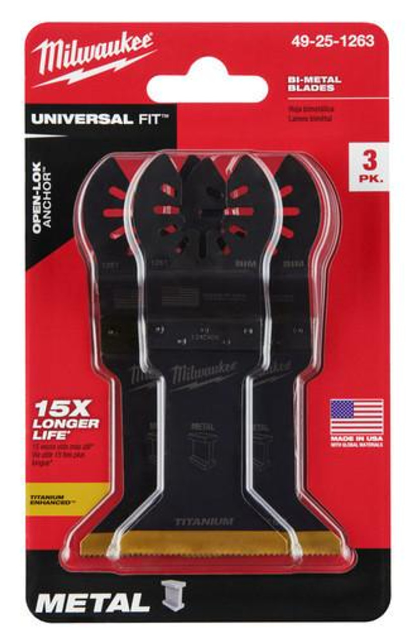 Milwaukee 1-3/4" TITANIUM 3 Pack Metal-Cutting Muilt-Tool Oscillating Blades 49-25-1263