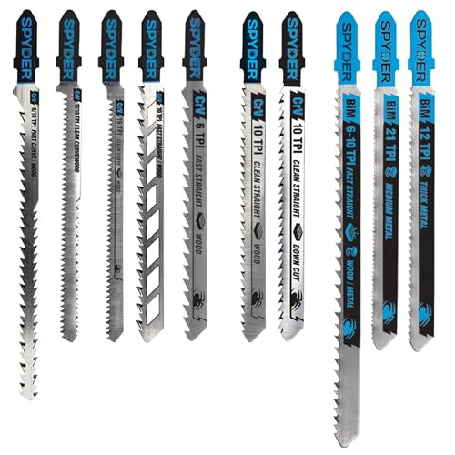 Spyder 10-Piece Multi-Material Jig Saw Blade Set, for Wood and Metal, CRV/HSS Bi-Metal Steel, T-Shank Compatible with All Major Brands (300090)