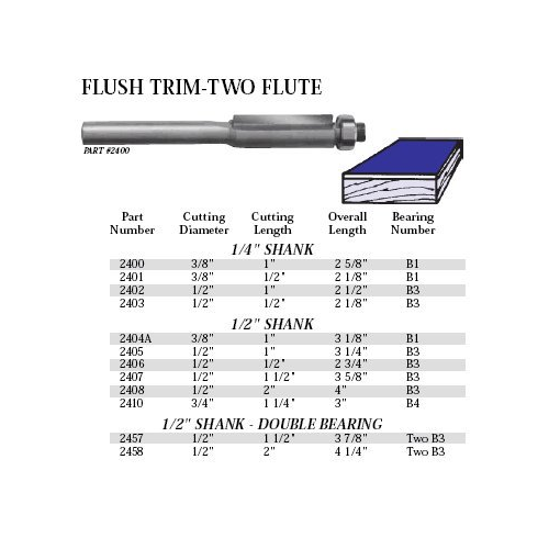 Whiteside Router Bits 2407 Flush Trim Bit with 1/2-Inch Cutting Diameter and 1-1/2-Inch Cutting Length